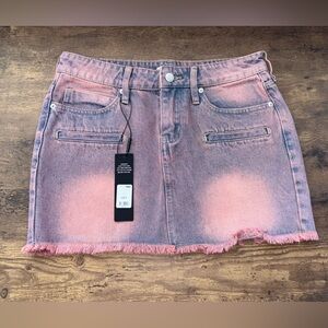 Fashion Nova Pink Denim Frayed Hem Mini Skirt